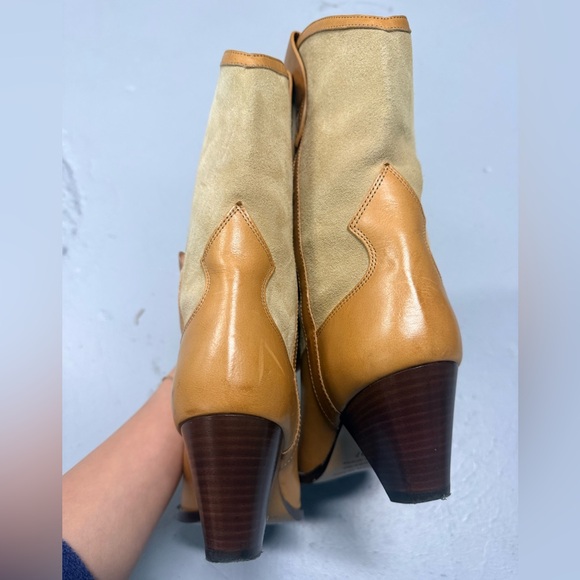Isabel Marant Ochre Suede and Leather Mid Heel Cowboy Boots Size 37 Worn Twice - Picture 4 of 6